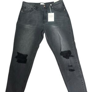 Böhme Harold Distressed Mom Jeans Black Size 30 High Rise Ripped Knees Raw Hem